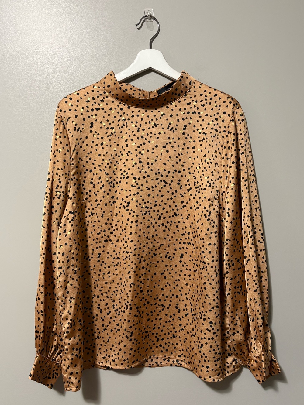 Angeleye London High Neck Long Sleeve Satin Blouse